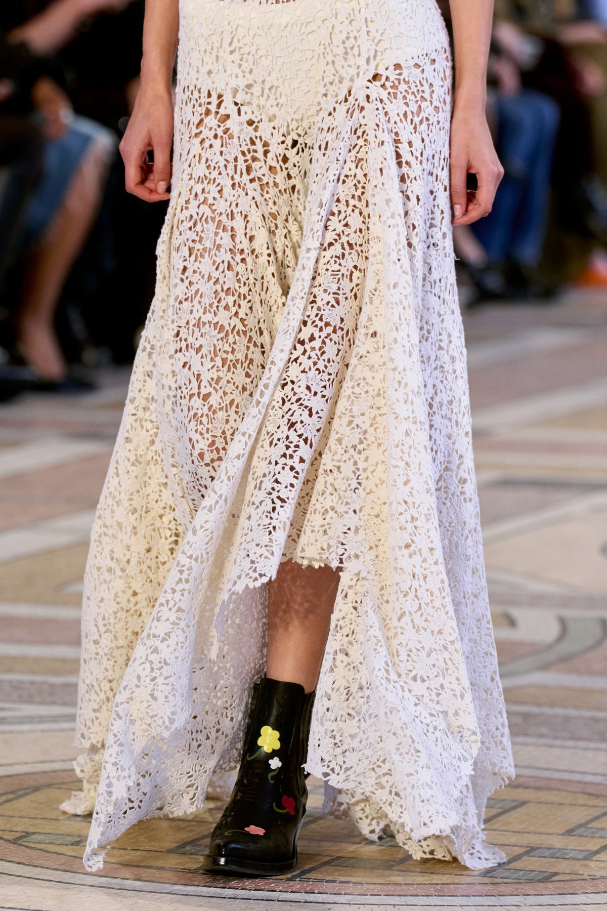 Cassidy Hand Painted Cowboy Ankle Boot in Black Leather with Floral Motif