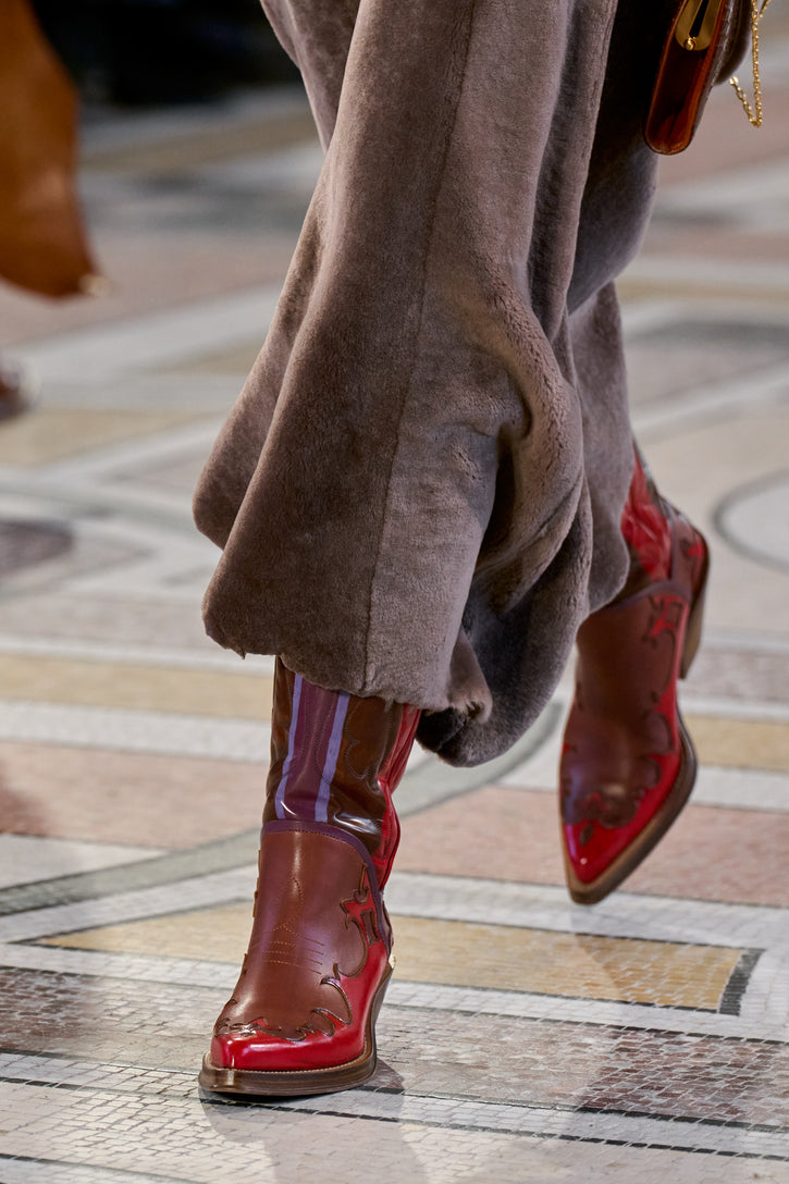 Hand Painted Capitana Cowboy Boot in Cognac Red & Purple Leather