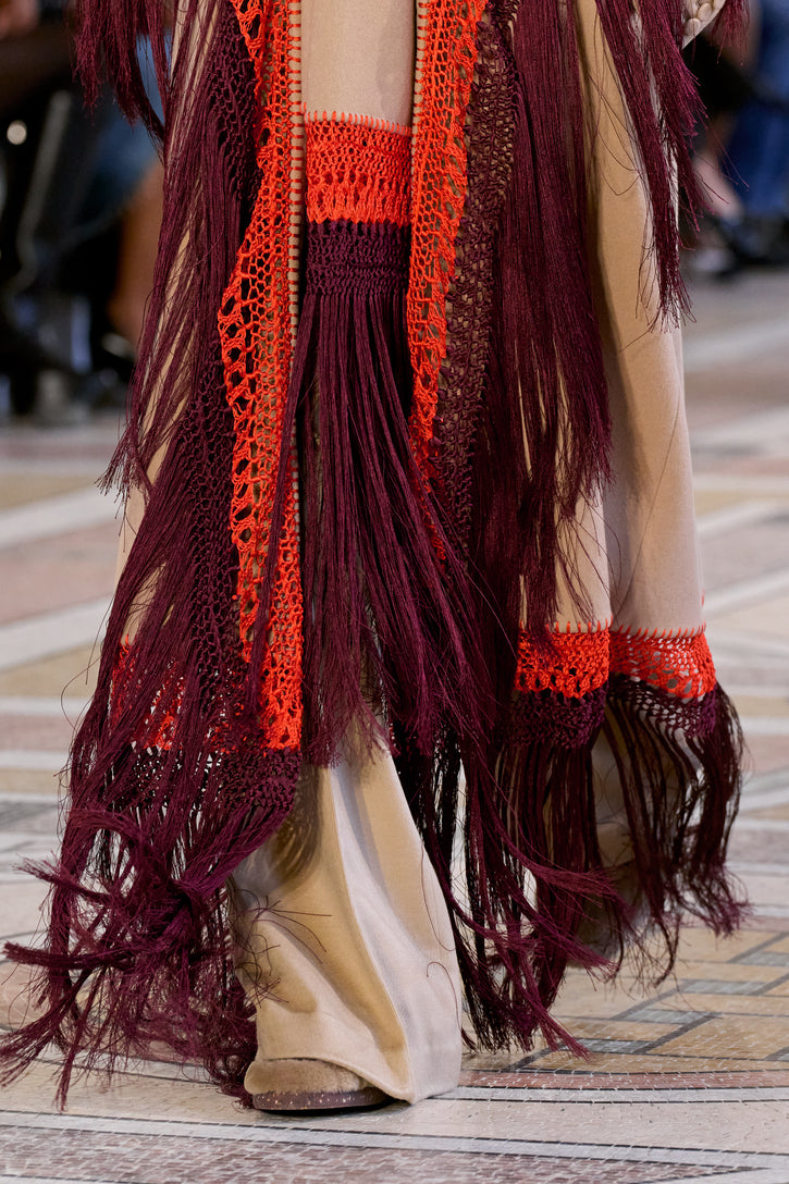 Egret Fringe Scarf in Camel Double-face Recycled Cashmere & Silk Macrame