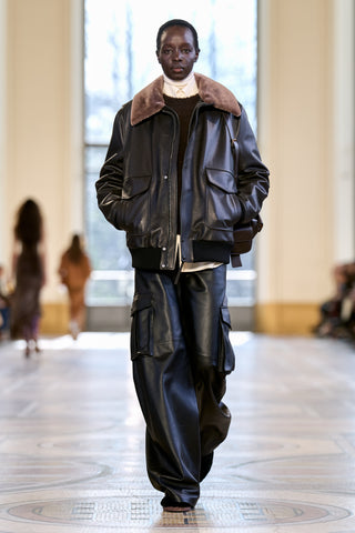 Grant Bomber Jacket in Black Leather with Shearling Collar