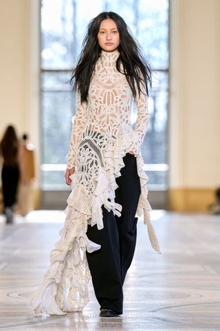 Nimbus Crochet Lace Top in Ivory Cashmere with Custom Ruffles