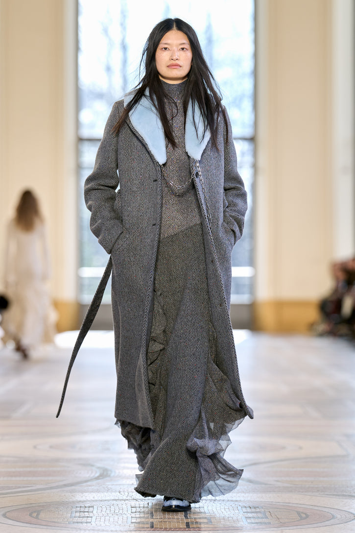 William Coat in Charcoal Multi Cashmere Wool Herringbone