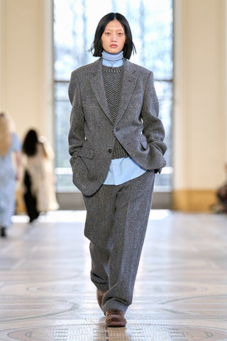 Norman Pant in Charcoal Multi Cashmere Wool Herringbone