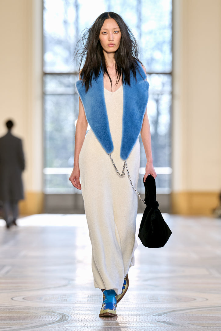 Lady Hall Knit Slip Dress in Ivory Silk