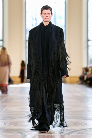 Mcaffrey Coat in Black Double-face Recycled Cashmere with Silk Macrame