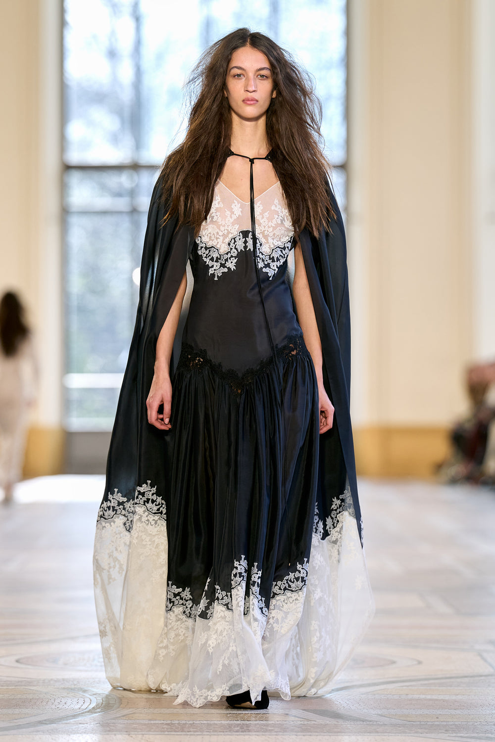 Dimsdale Embroidered Cape in Black Multi Silk Organza