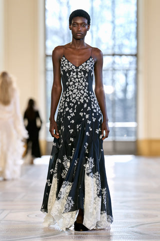 Neville Embroidered Slip Dress in Black Multi Silk Organza
