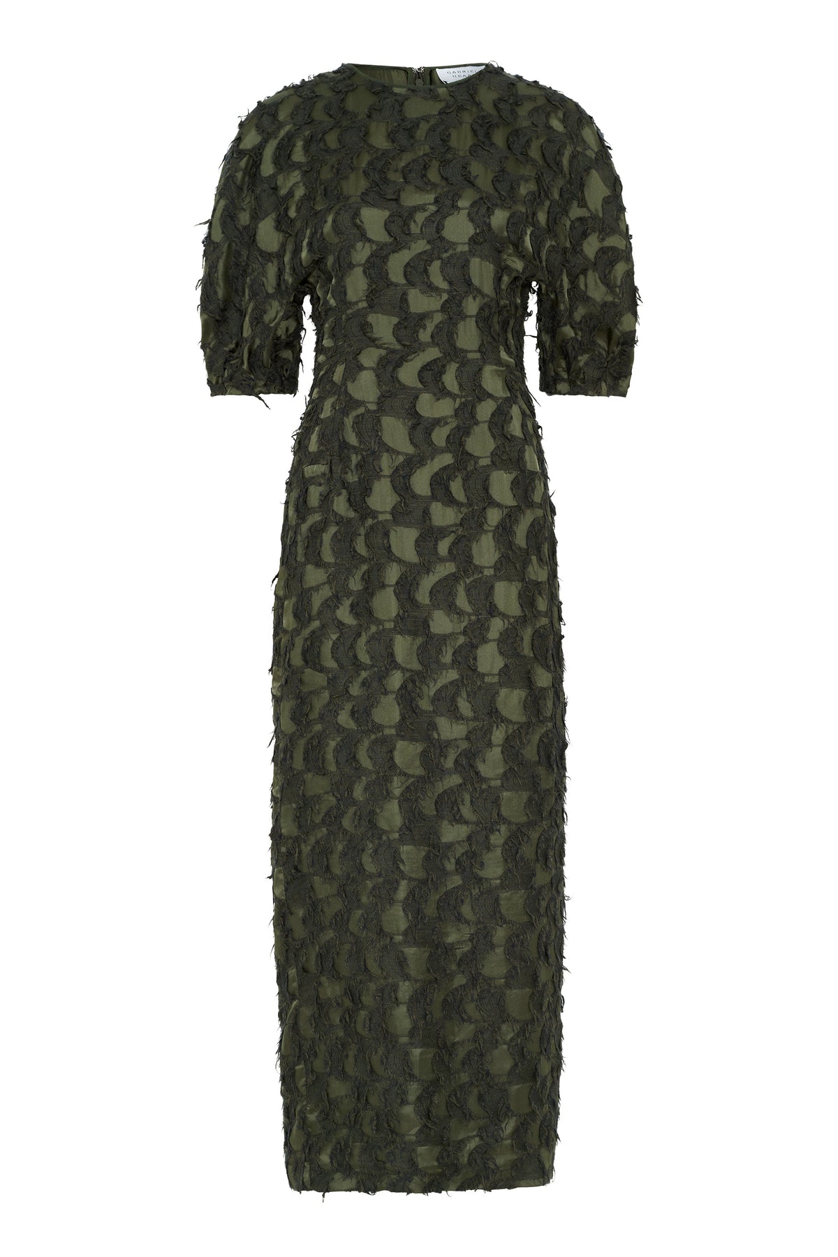 Coretta Dress in Olive Silk Wool Fil Coupé