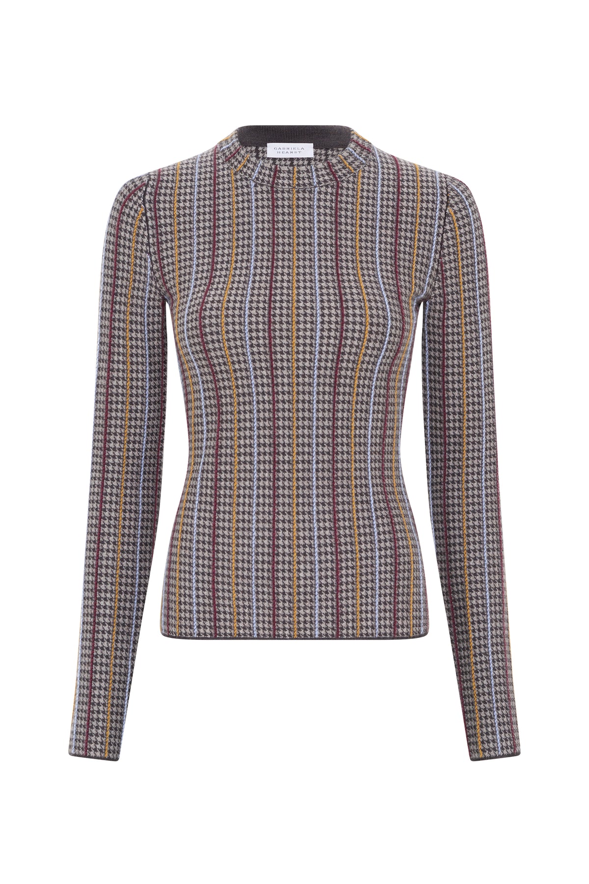 Pons Knit Sweater in Camel Multi Wool Silk Cashmere Houndstooth