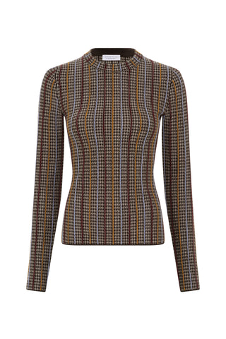 Pons Knit Sweater in Camel Multi Cashmere Silk Houndstooth