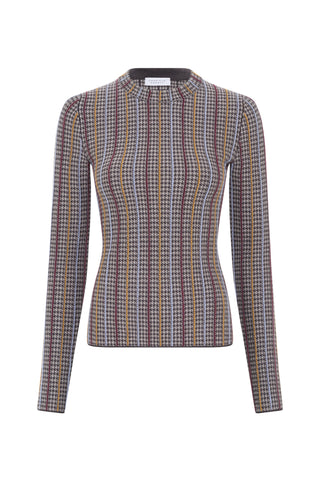 Pons Knit Sweater in Camel Multi Cashmere Silk Houndstooth