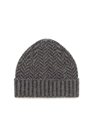 Porta Knit Beanie in Charcoal Multi Specked Aran Cashmere Herringbone