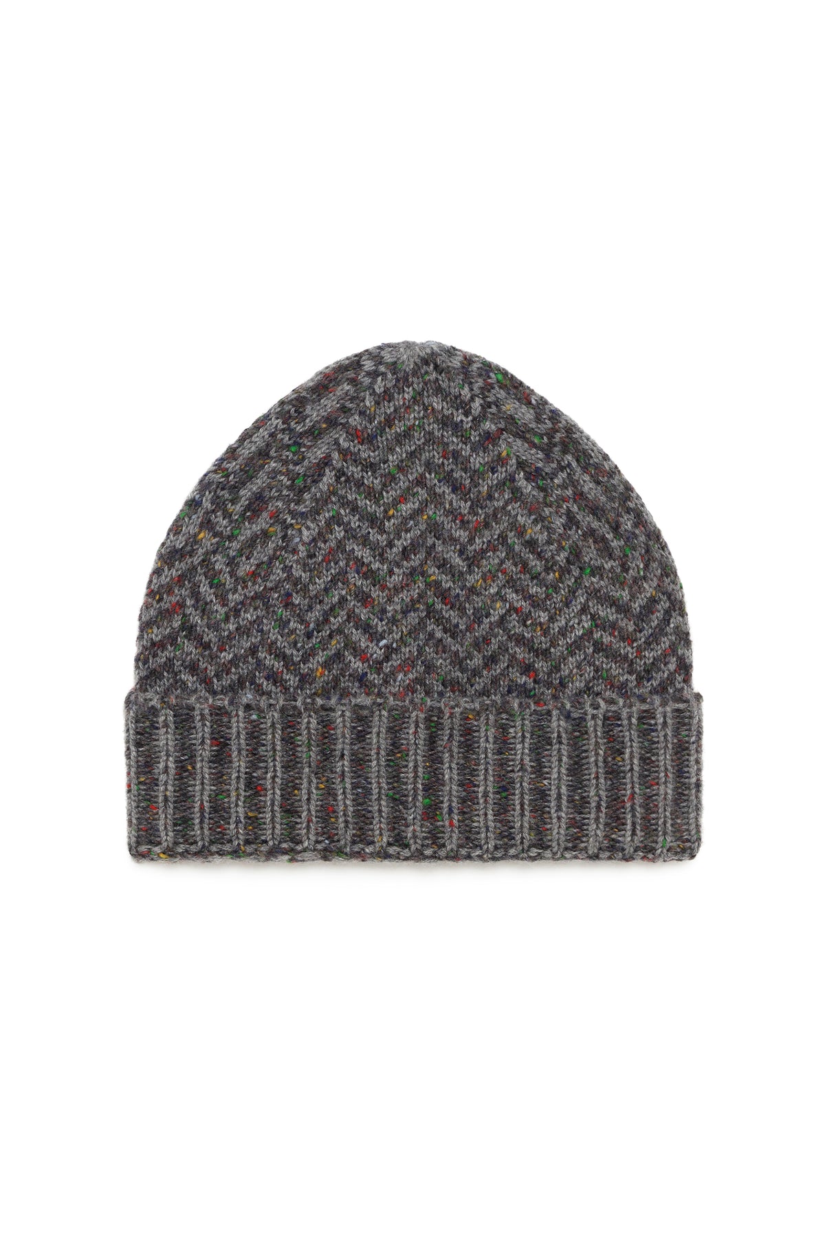 Porta Knit Beanie in Charcoal Multi Specked Aran Cashmere Herringbone