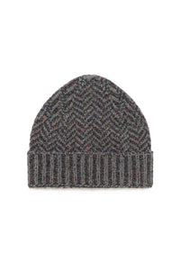 Porta Knit Beanie in Charcoal Multi Specked Aran Cashmere Herringbone