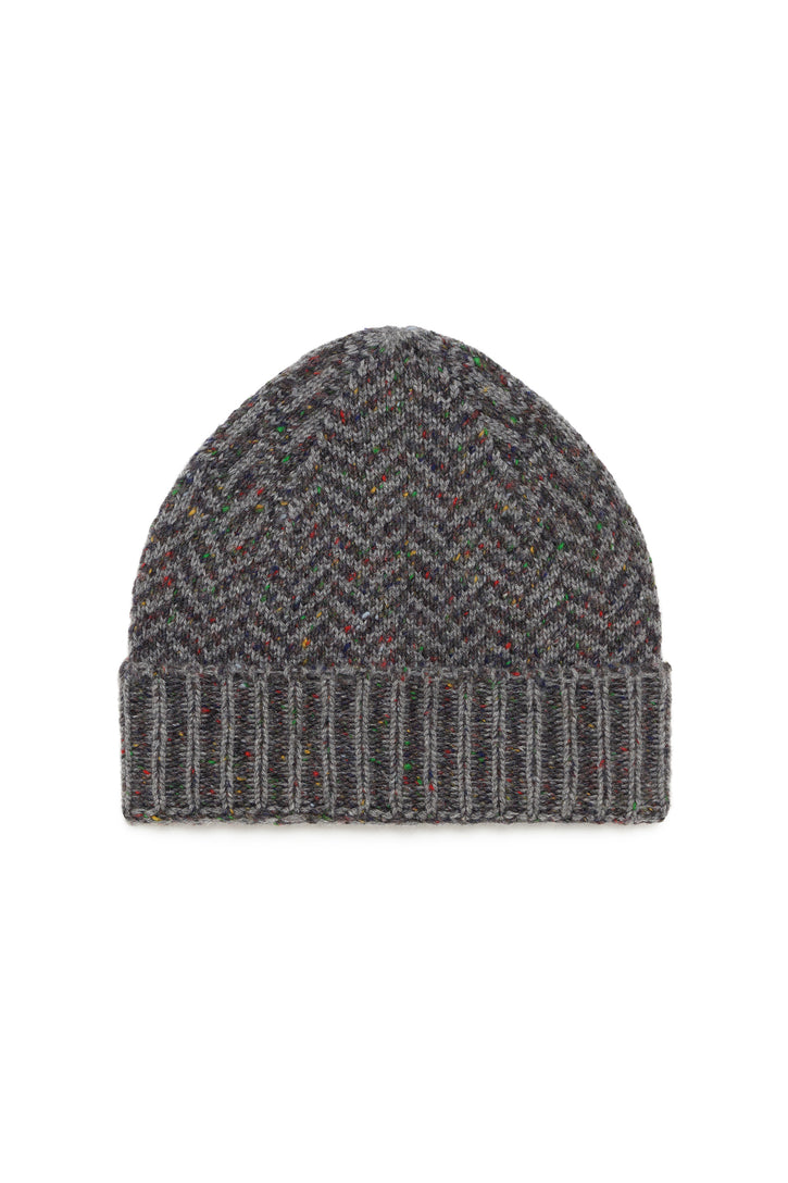 Porta Knit Beanie in Charcoal Multi Specked Aran Cashmere Herringbone