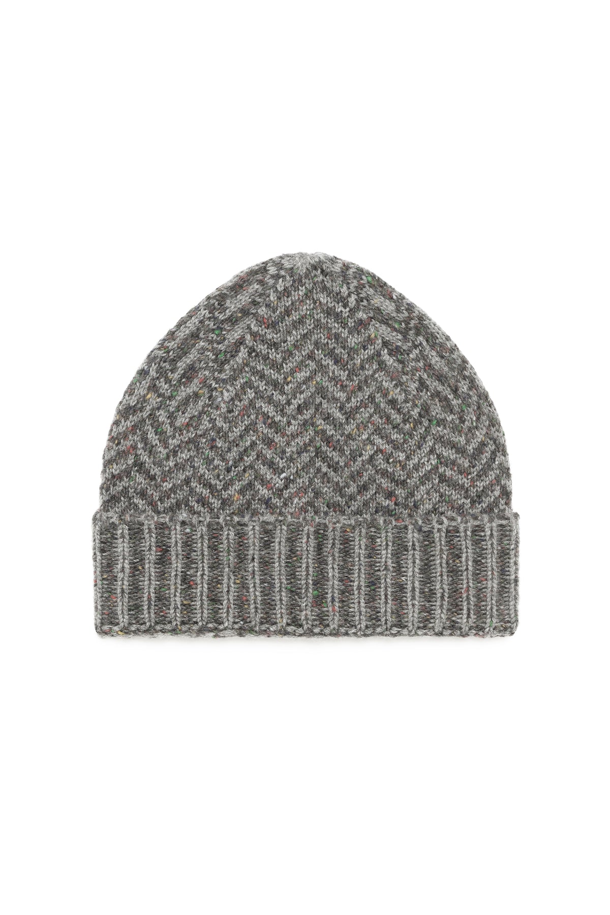 Porta Knit Beanie in Charcoal Multi Specked Aran Cashmere Herringbone M