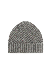 Porta Knit Beanie in Charcoal Multi Specked Aran Cashmere Herringbone M