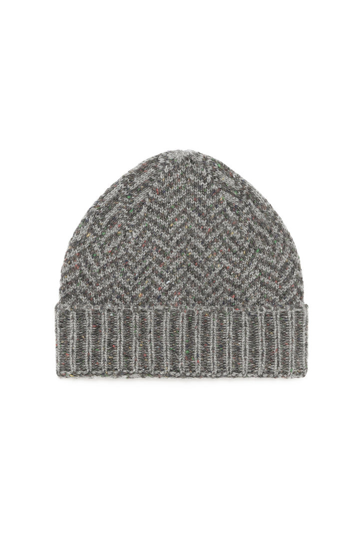 Porta Knit Beanie in Charcoal Multi Specked Aran Cashmere Herringbone M
