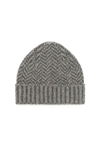Porta Knit Beanie in Charcoal Multi Specked Aran Cashmere Herringbone M