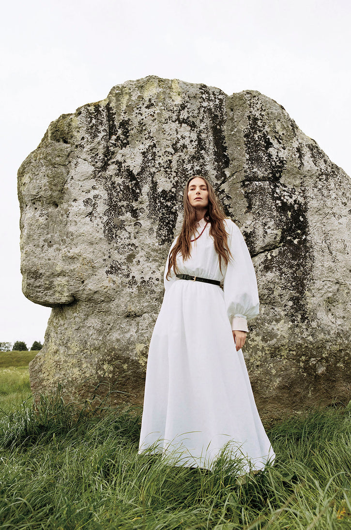 Ahmose Maxi Dress in White Aloe Linen