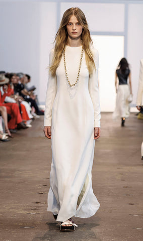 Carlota Draped Gown in Ivory Silk Wool Cady
