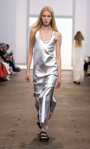 Ellson Dress in Silver Metallic Nappa Leather
