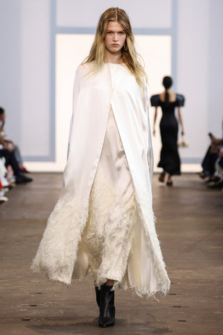 Hillman Feather Cape in Ivory Silk Satin