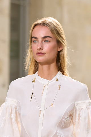 Rosegold Charm Necklace in Ivory Silk