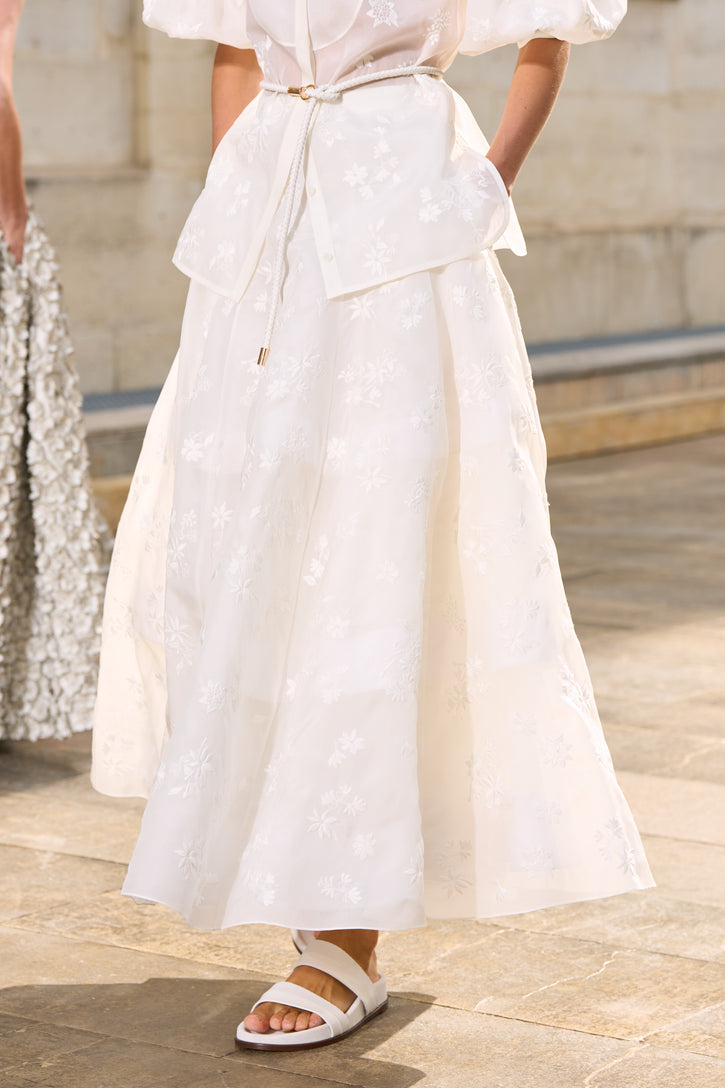 Sonya Mia's Flowers Embroidered Skirt in Ivory Silk Organza