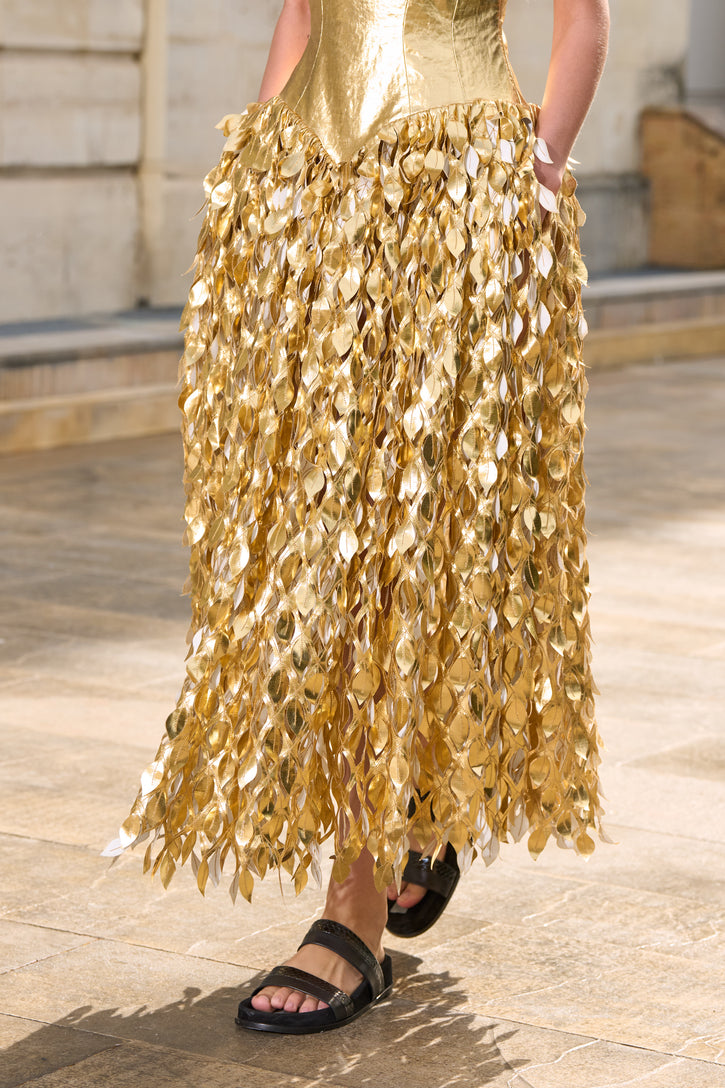 Isai Dress in Recycled Metallic Gold Linen Twill
