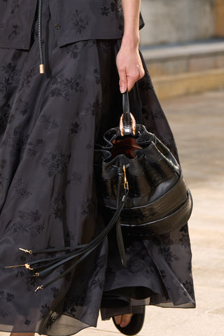 Black Leather Leonora Charm Styled On Model - Runway Detail | Gabriela Hearst