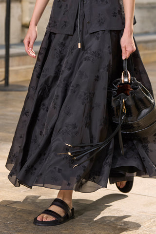 Black Silk Organza Sonya Skirt with Floral Embroidery - Movement Detail | Gabriela Hearst