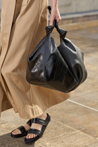Large Antonia Shoulder Bag in Soft Nappa Leather and Snakeskin