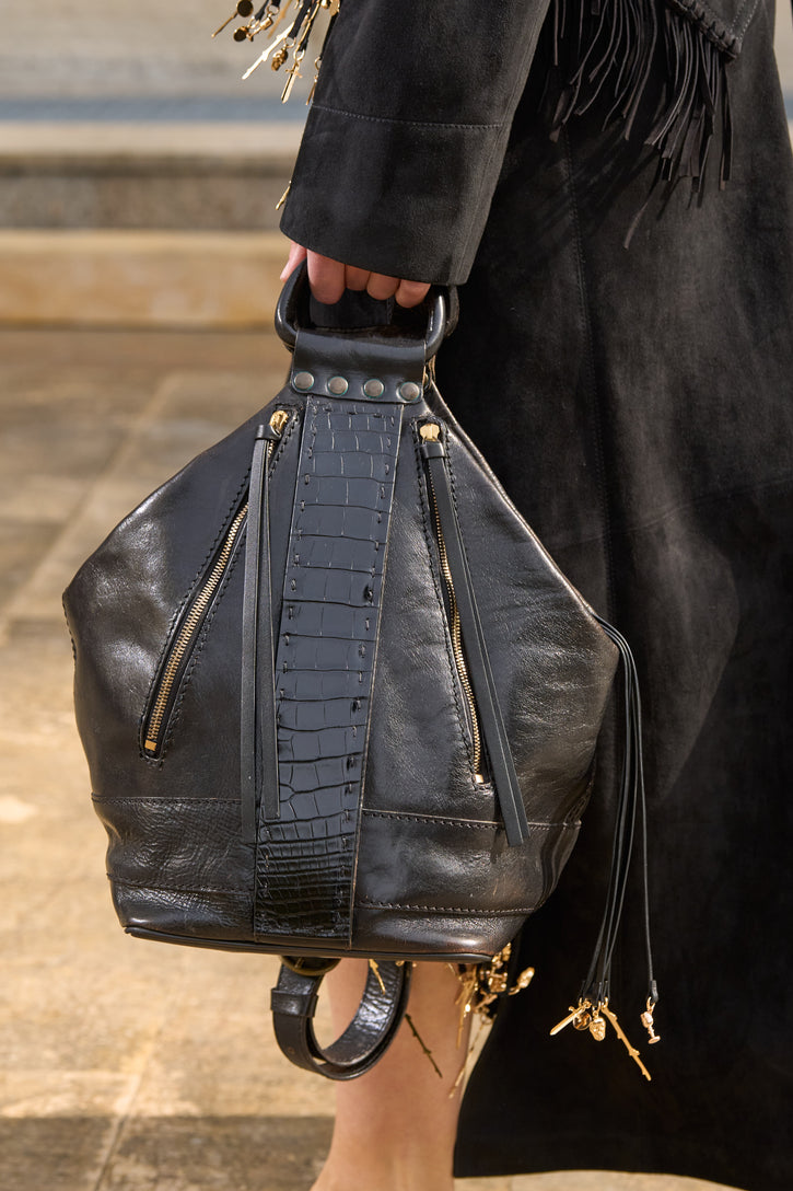 Vintage No.1 Bag in Black Nappa Leather and Crocodile Panels