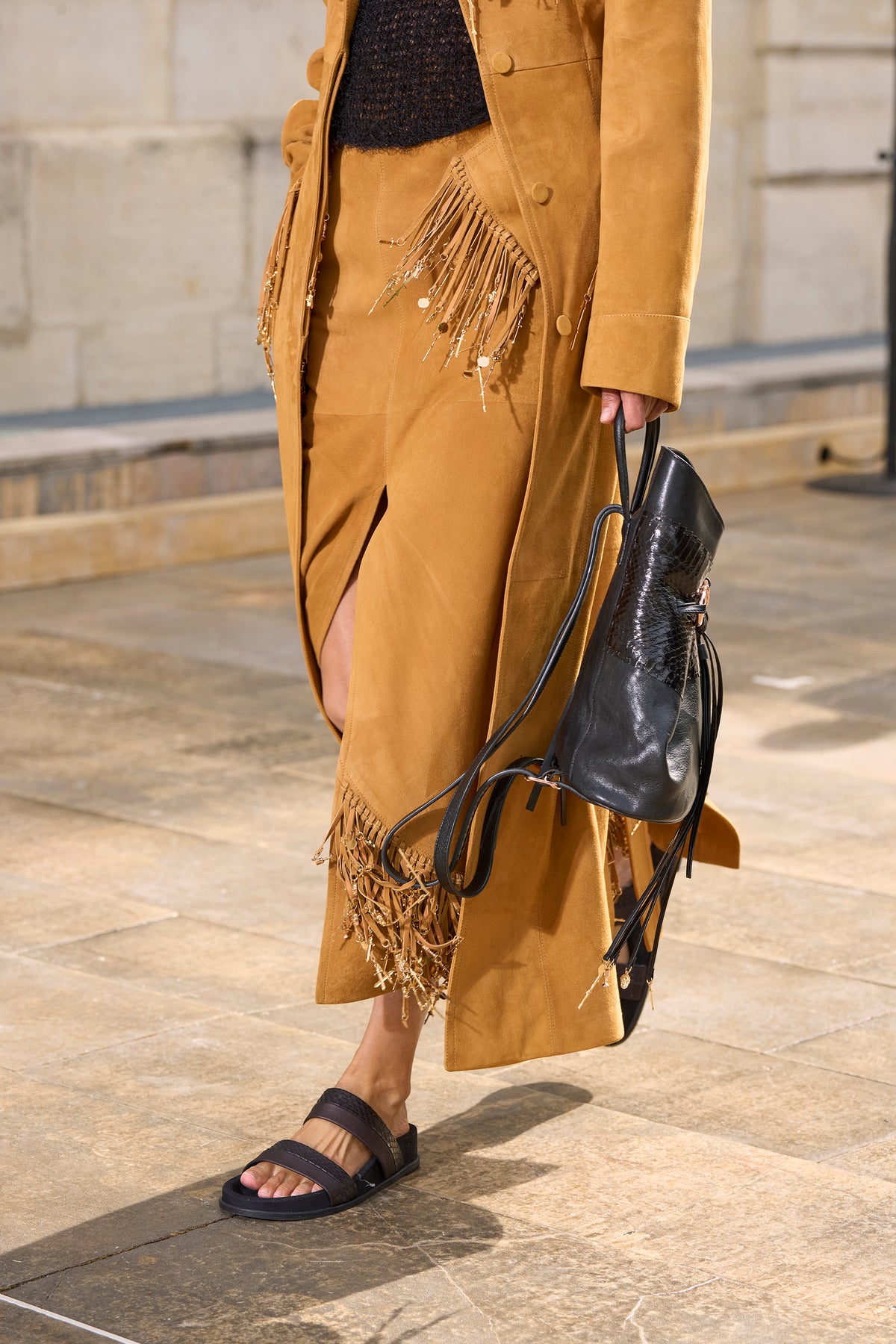 Kaylan Skirt in Cashew Suede with Rosegold Charms