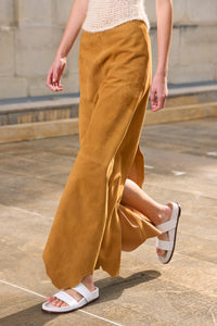 Talor Raw Cut Skirt in Cashew Suede