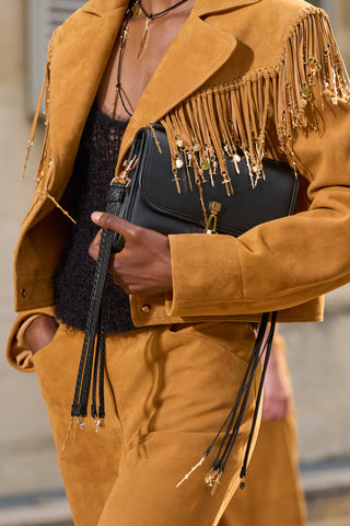 Small Leonora Flap Bag in Black - Styled On Model | Gabriela Hearst