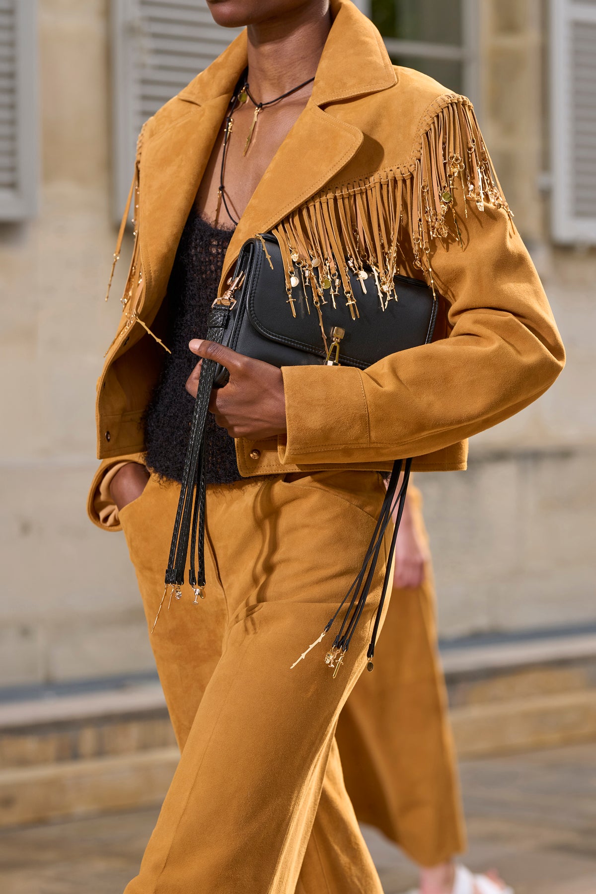 Azra Coat in Cashew Suede with Rosegold Charms