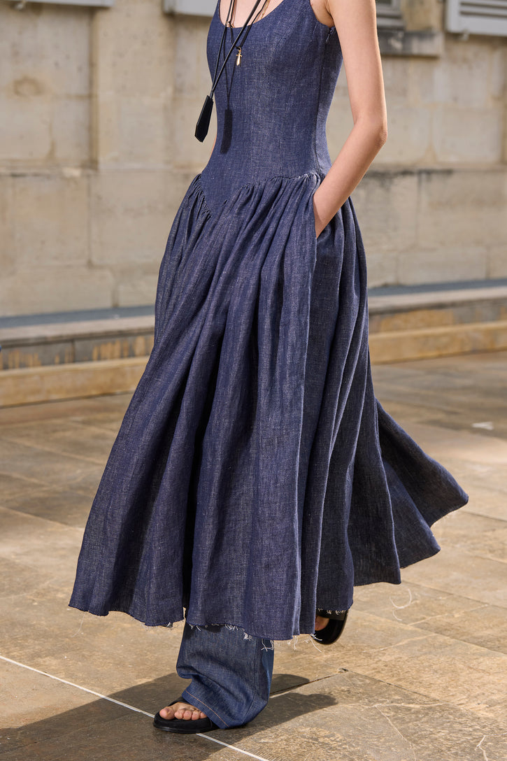 Isai Dress in Stoned Washed Denim Linen