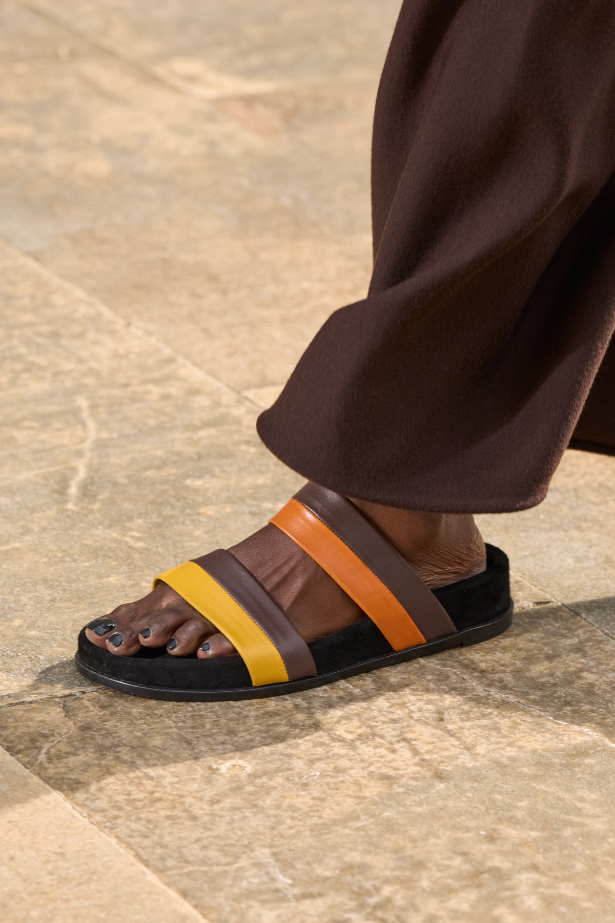 Low Striker Flat Sandal in Burnt Sienna Multi Leather