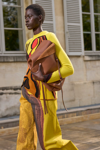 Multicolor Printed Denim Amoret Jeans - Side Profile On Model | Gabriela Hearst