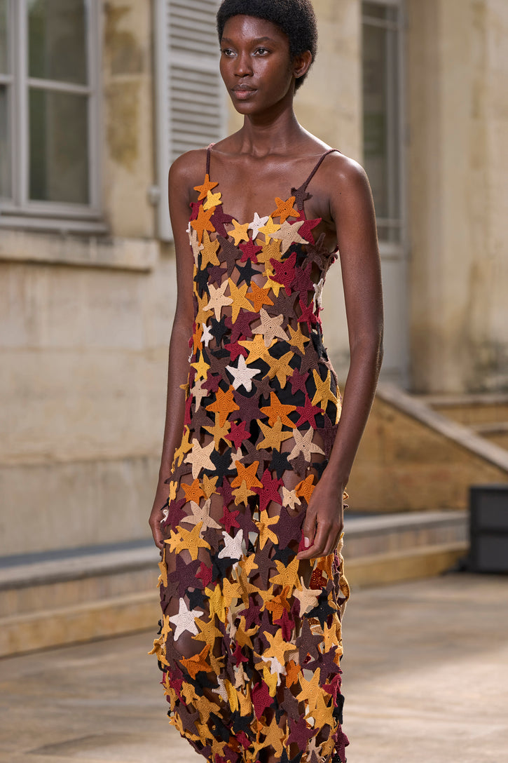 Yeshara Crochet Dress in Cognac Multi Cashmere