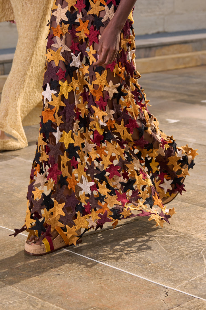 Yeshara Crochet Dress in Cognac Multi Cashmere