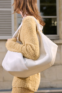 Large Antonia Shoulder Bag in White Soft Nappa Leather & Snakeskin