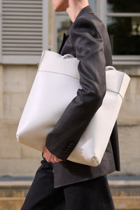 Tote Bag in Ivory Nappa Leather & Snakeskin