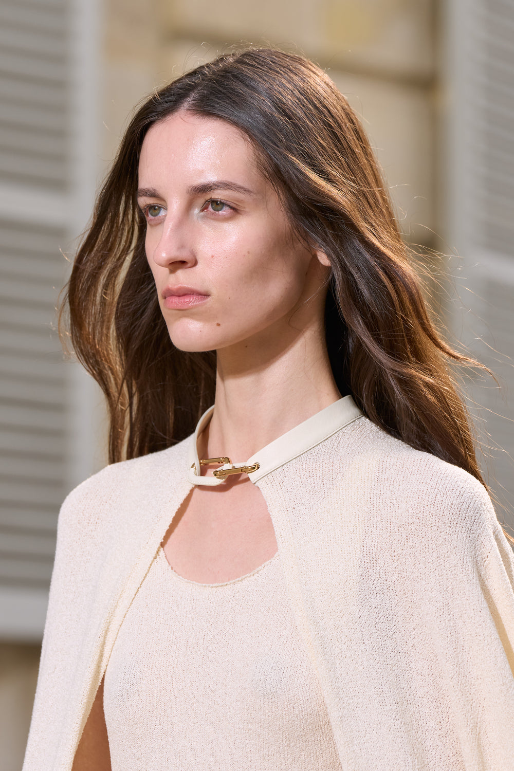 Laleh Knit Cape in Off White Mulberry Silk