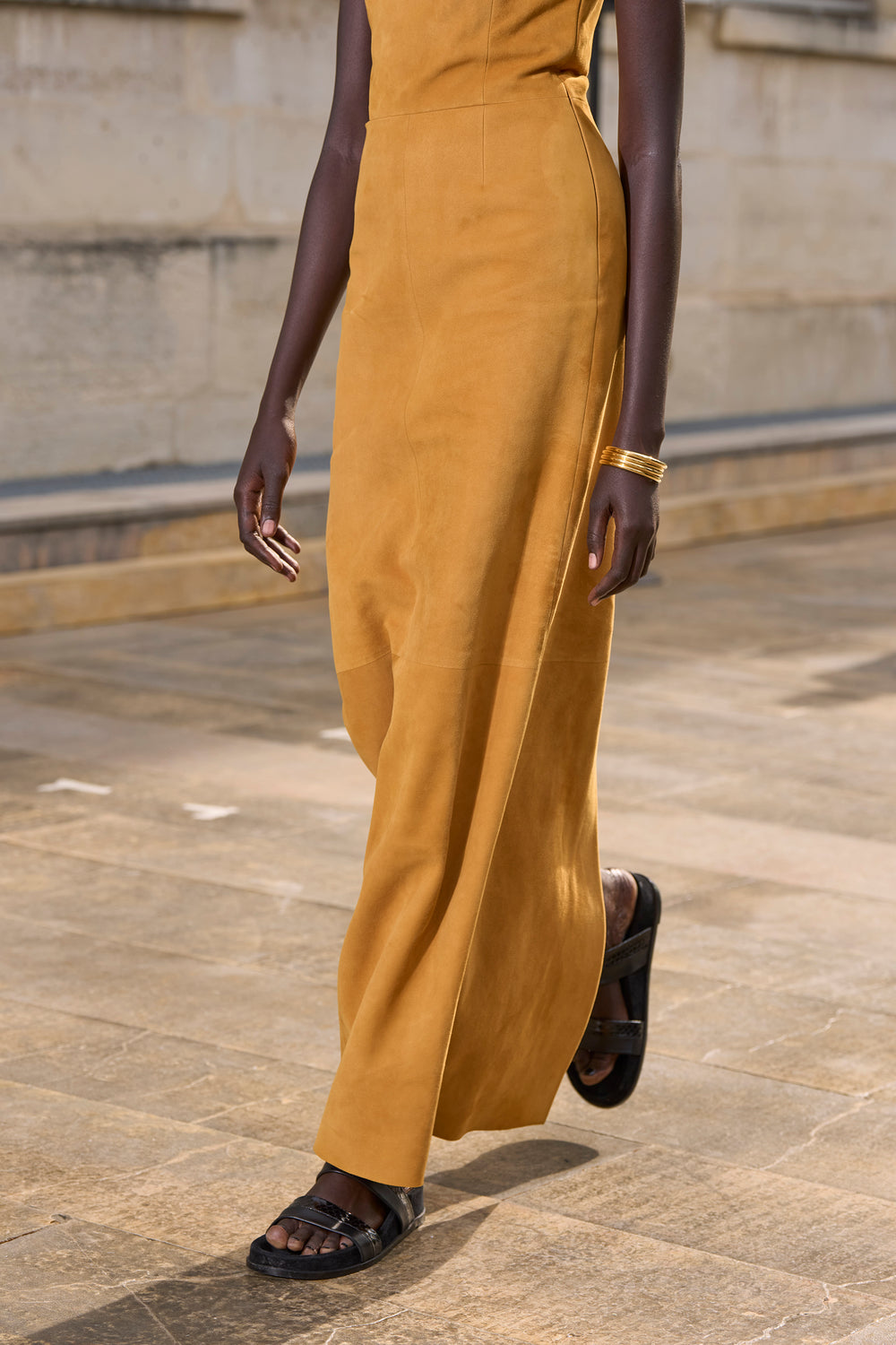 Kallen Maxi Hoodie Dress In Cashew Suede