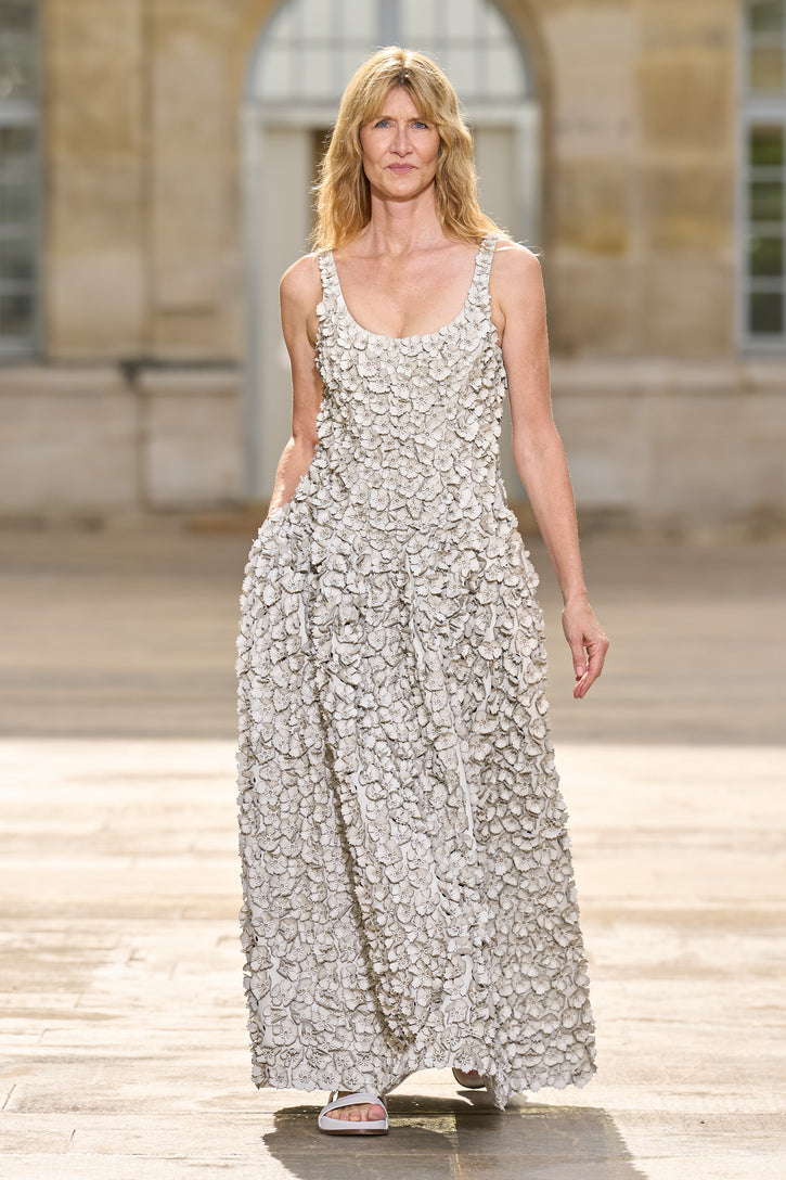 Ceolan Dress in White Floral Embroidered Leather