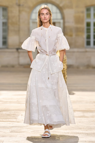 Sonya Mia's Flowers Maxi Skirt in Ivory Embroidered Silk Organza
