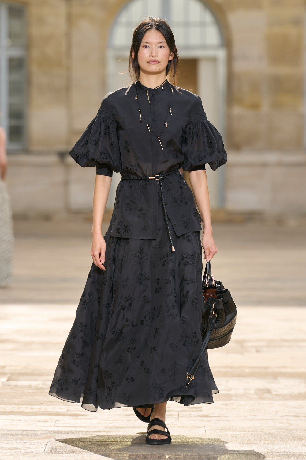 Sonya Mia's Flowers Embroidered Skirt in Black Silk Organza